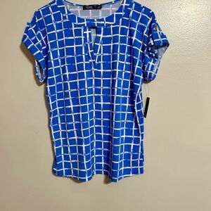 Blue and White Grid Pattern Blouse